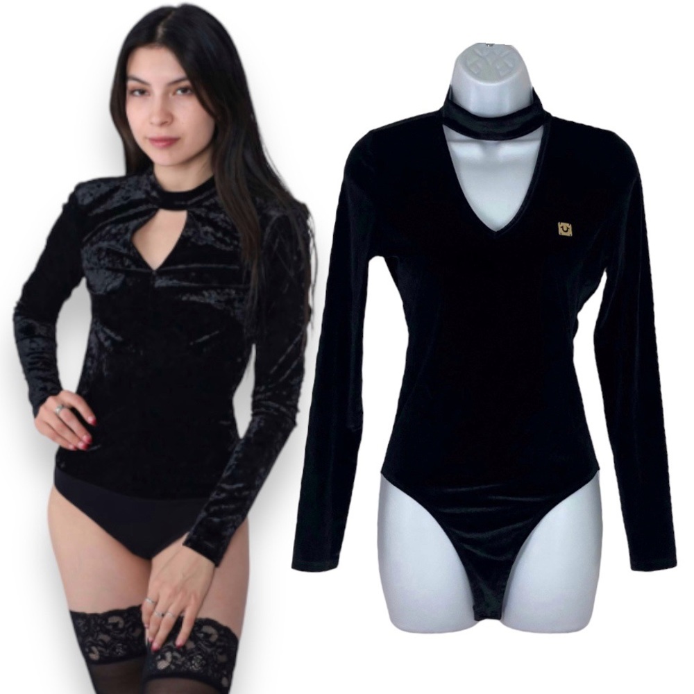 NWOT BaddieTrue Religon black velvet Bodysuit Size Small
